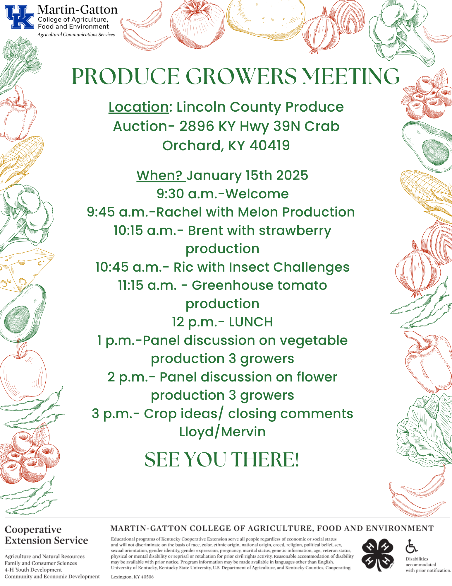 flyer for produce growers meeting on Jan. 15th call 606-679-6361 for more information 