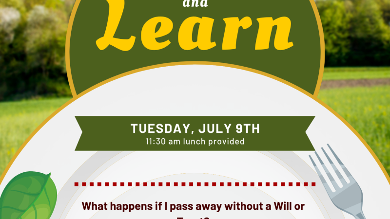 flyer for lunch and learn class to learn about wills and trusts