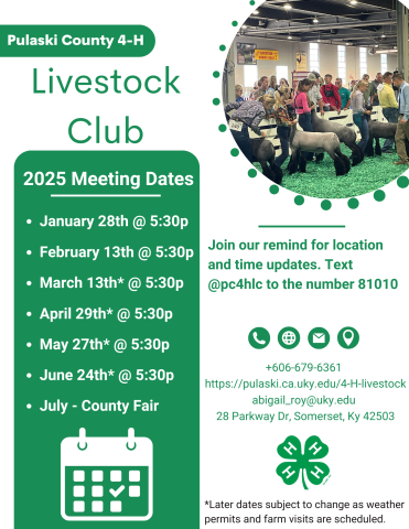 2025 Livestock Club Dates